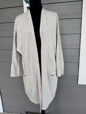 DONNI. OSFA Gray Ribbed Striped Open Draped Cardigan with Pockets